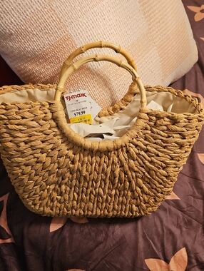 Haute Hippie Natural Straw Tote with Bamboo Handles